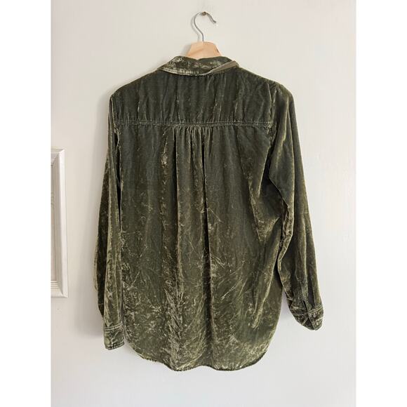 MAEVE Anthropologie Karina Velvet Holly Green Button Up Shirt Size 6 - Picture 6 of 6